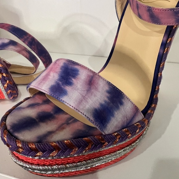 Never worn Christian Louboutin Multicolor Fabric Ankle Strap Platform Wedges - Picture 8 of 9
